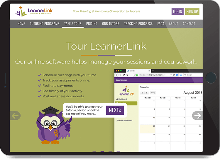 LearnerLink website, tablet version